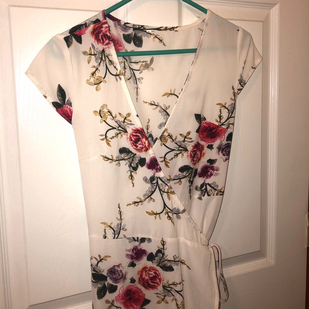 Long maxi floor length white floral wrap dress